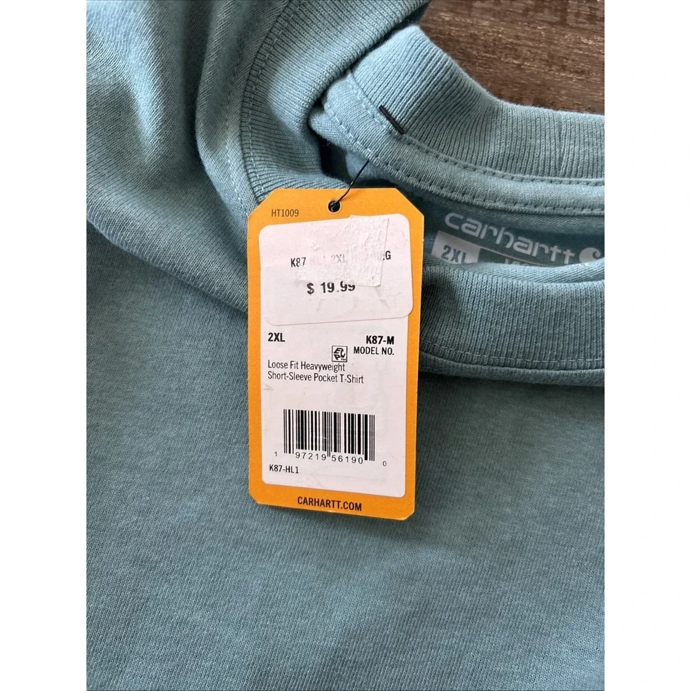 NWT Carhartt Loose For Heavyweight SS Pocket T-shirt Men's 2Xl Aqua Blue - Picture 4 of 4